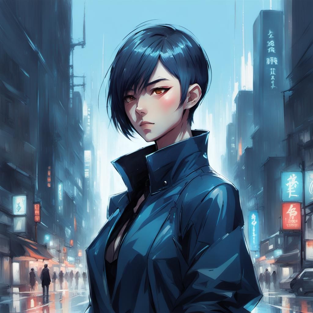 Stylish Dusk Elf with Buzz Cut in Manga Style