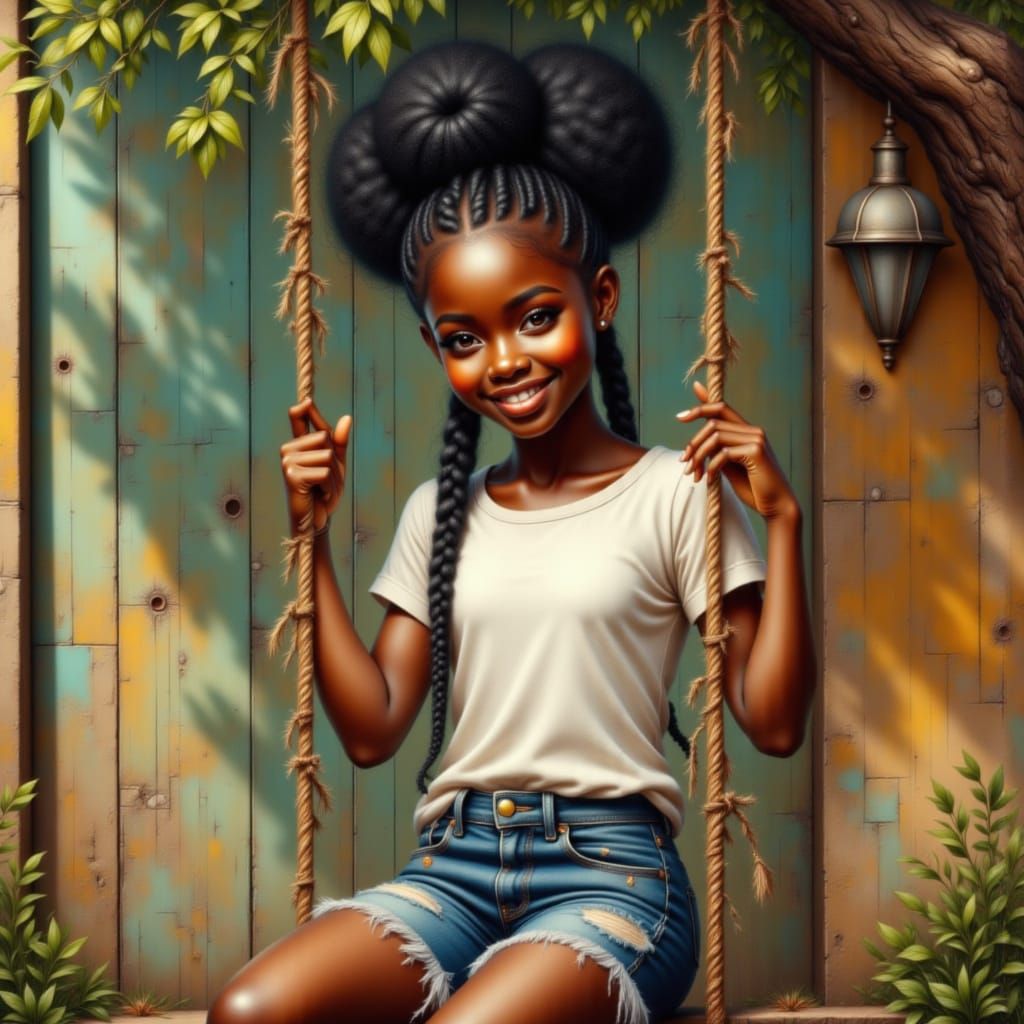 African Girl Smiling on a Rope Swing