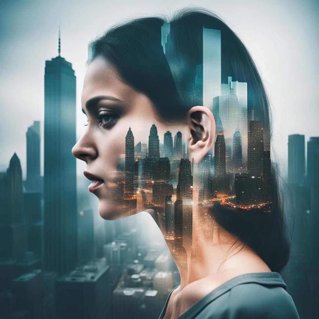 Double Exposure: Woman and Urban Cityscape