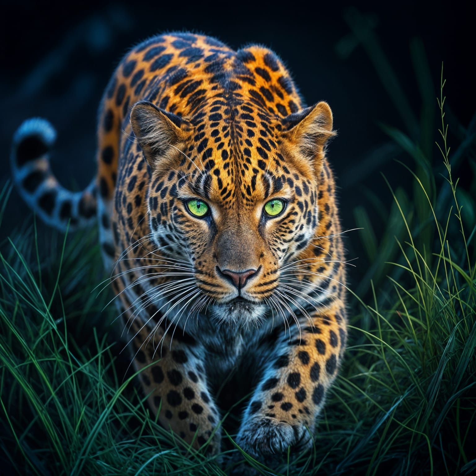Neon Leopard Emerging from Darkness