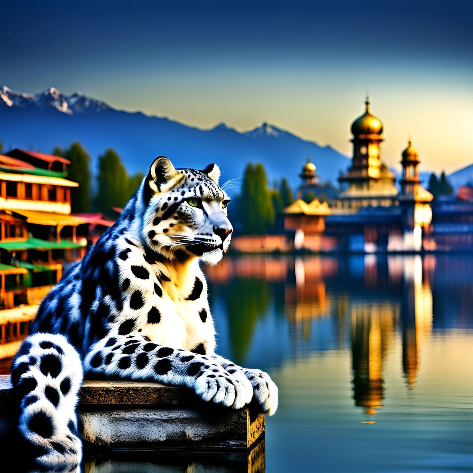 Snow Leopard in Srinagar: A Digital Art Portrait