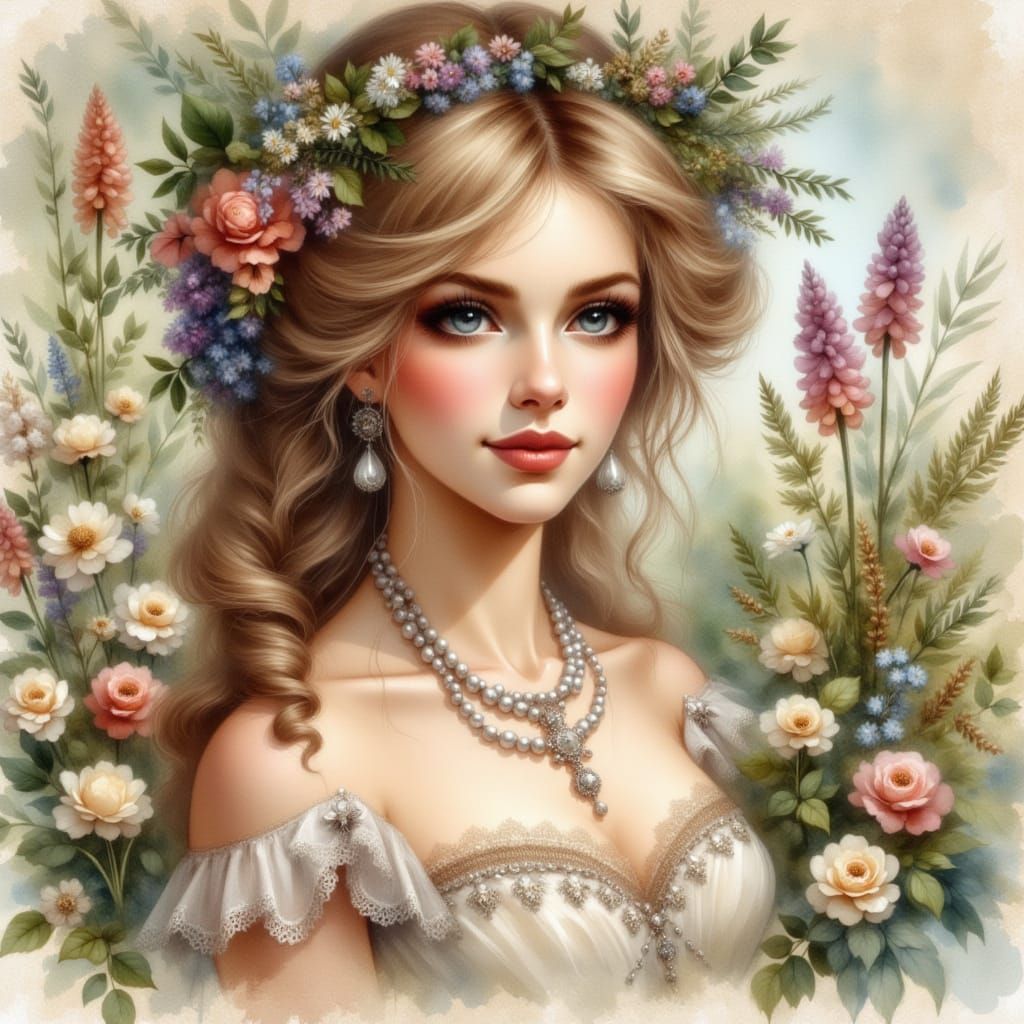 Elegant Pearls and Lace in Painterly Style