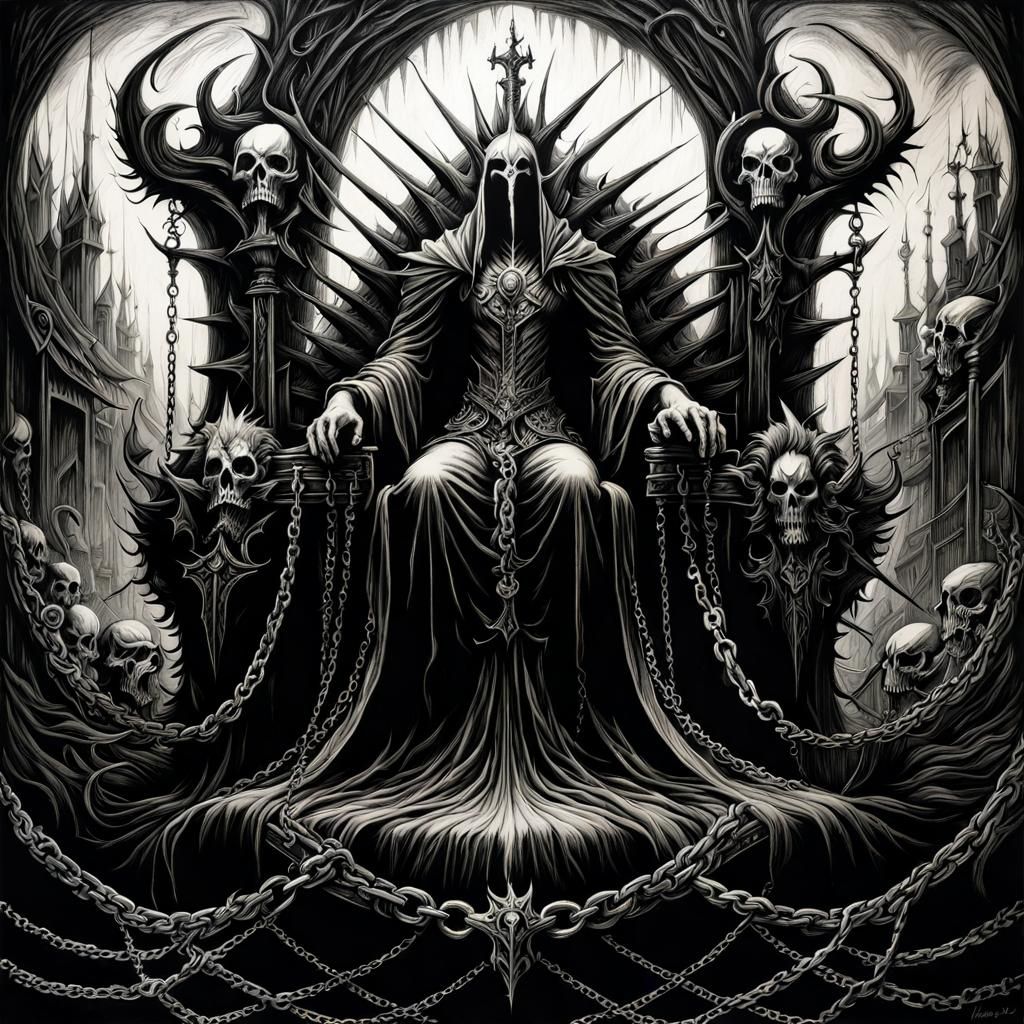 Dark Fantasy Throne Room: A Surreal Charcoal Drawing