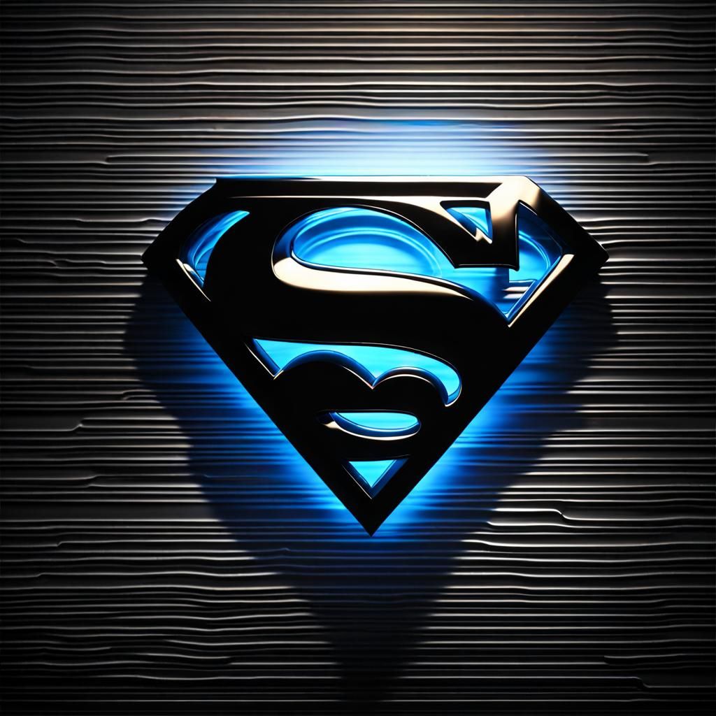 Illuminated 3D Superman Emblem on Black Background