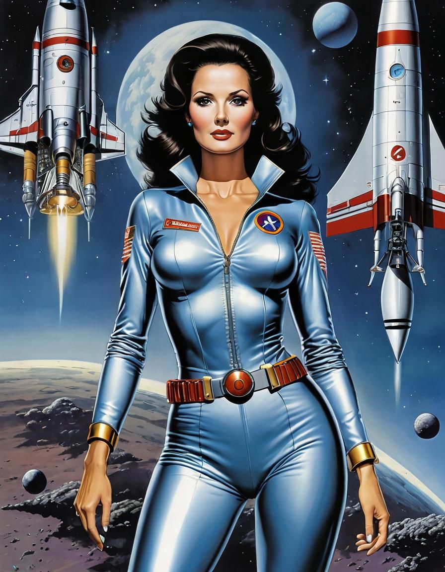 Retro Space Girl in Comic Book Style