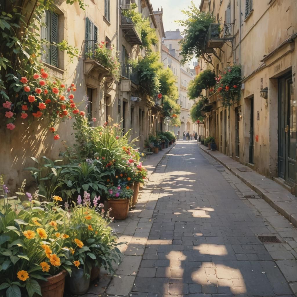 Urban Fantasy Cityscape in Watercolor Style