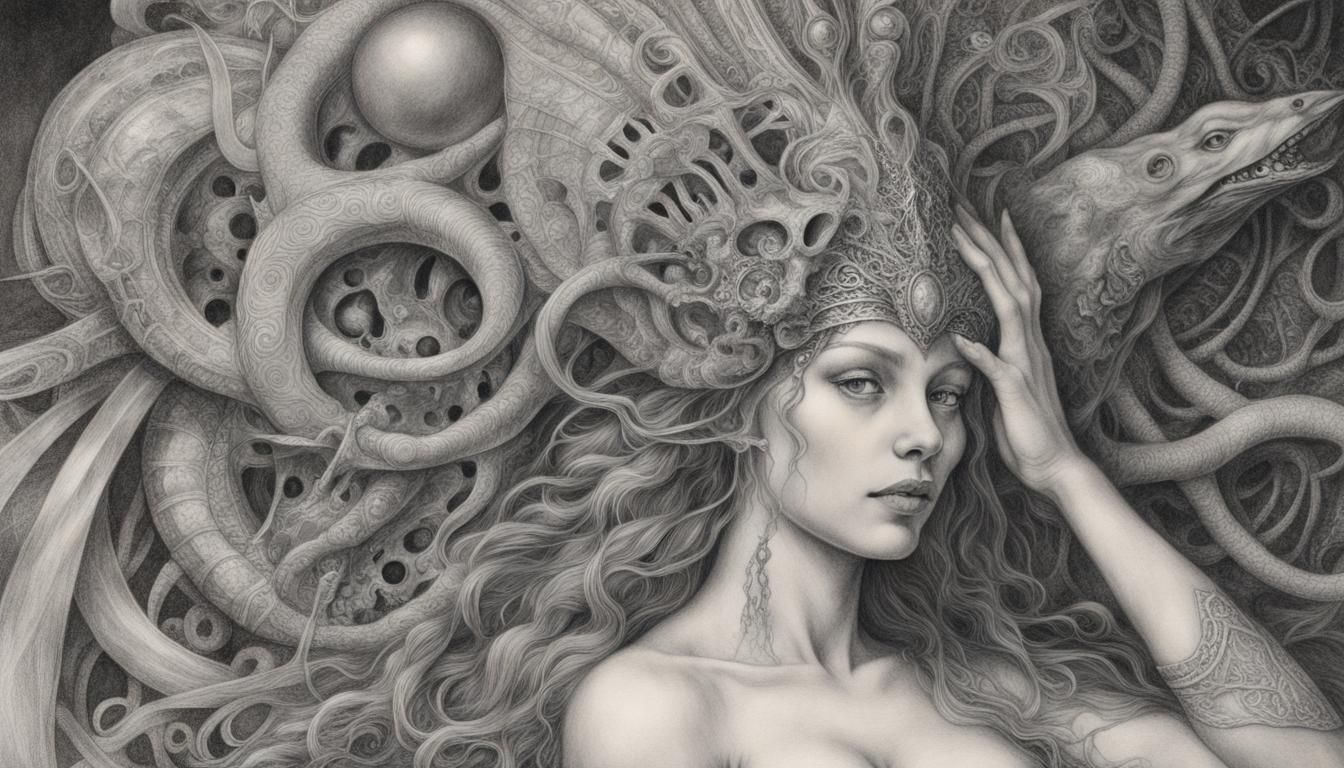 Mystical Semele Portrait in Pencil Drawing Style