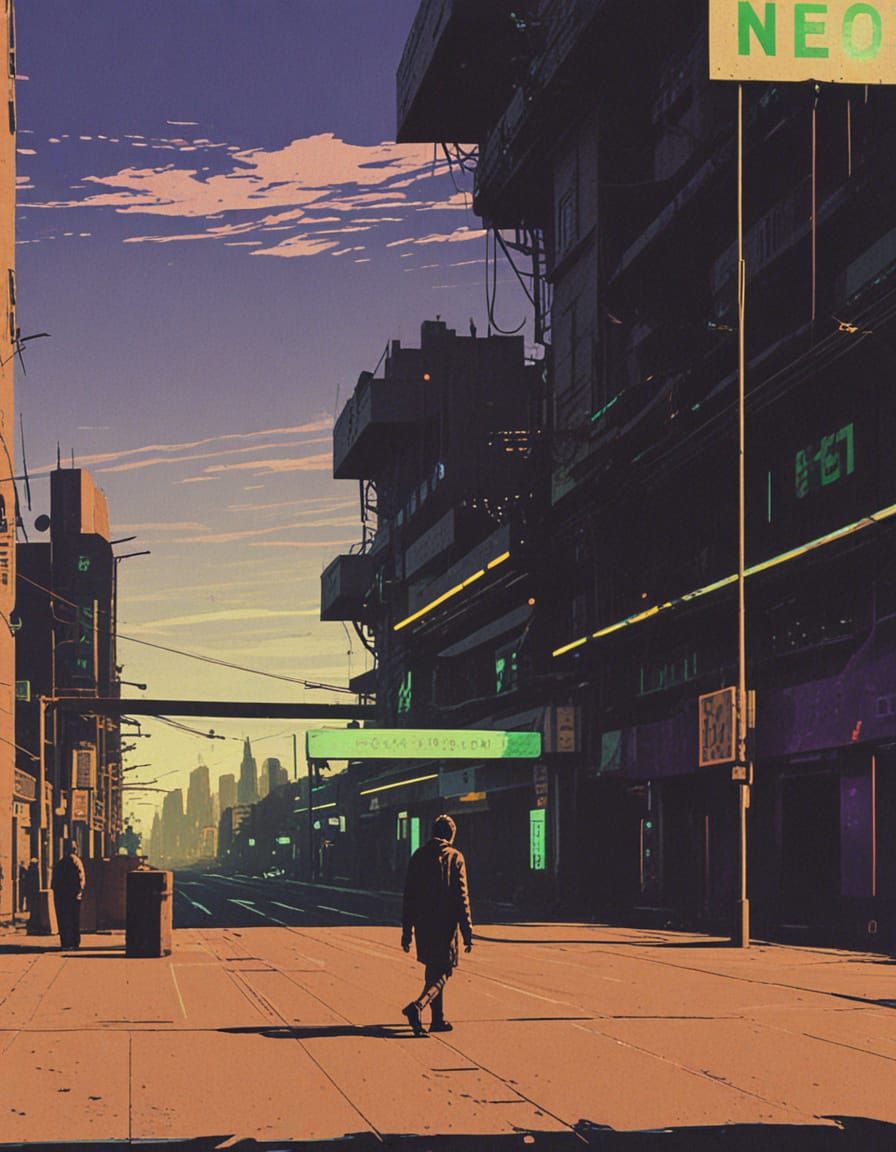 Cyberpunk Figure in Dystopian Neon Cityscape