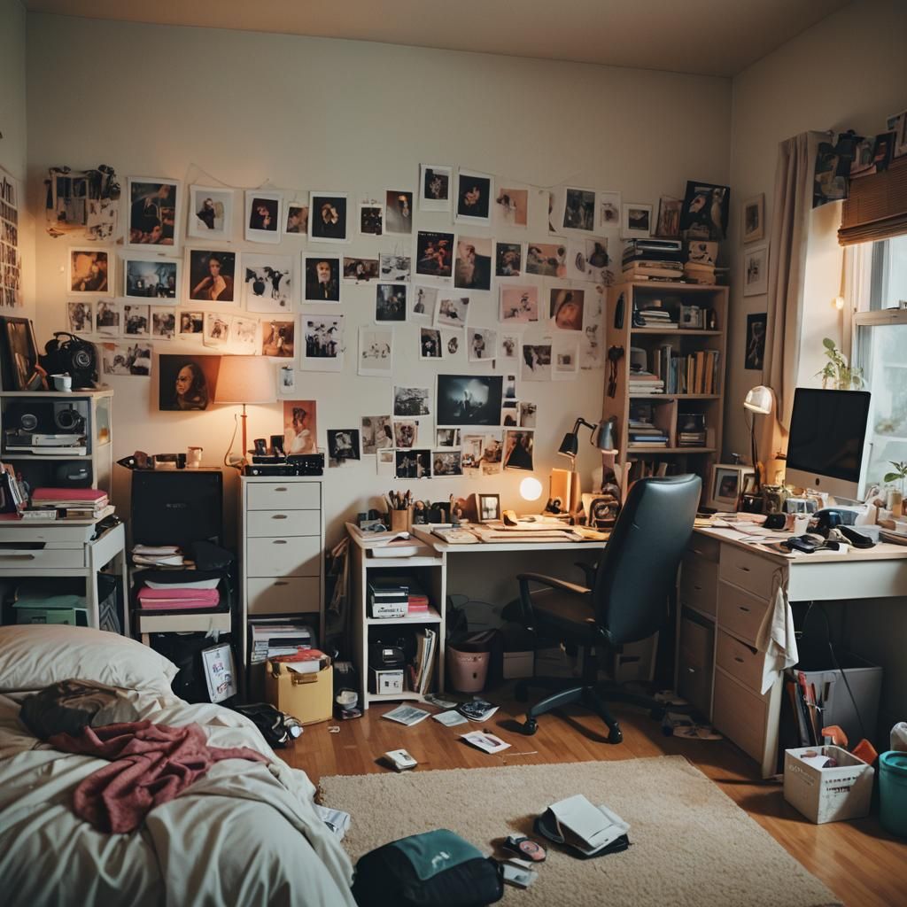 Messy Girl's Dorm Room: Cinematic Film Still
