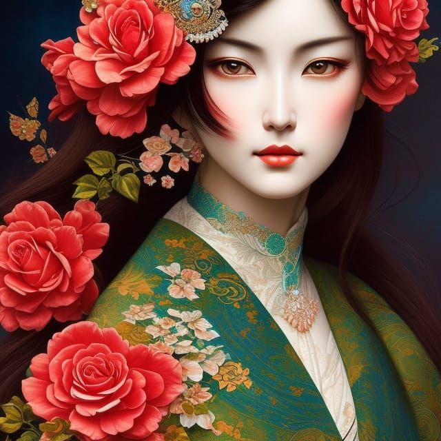 Neovictorian Japanese Woman Portrait in Artgerm Style