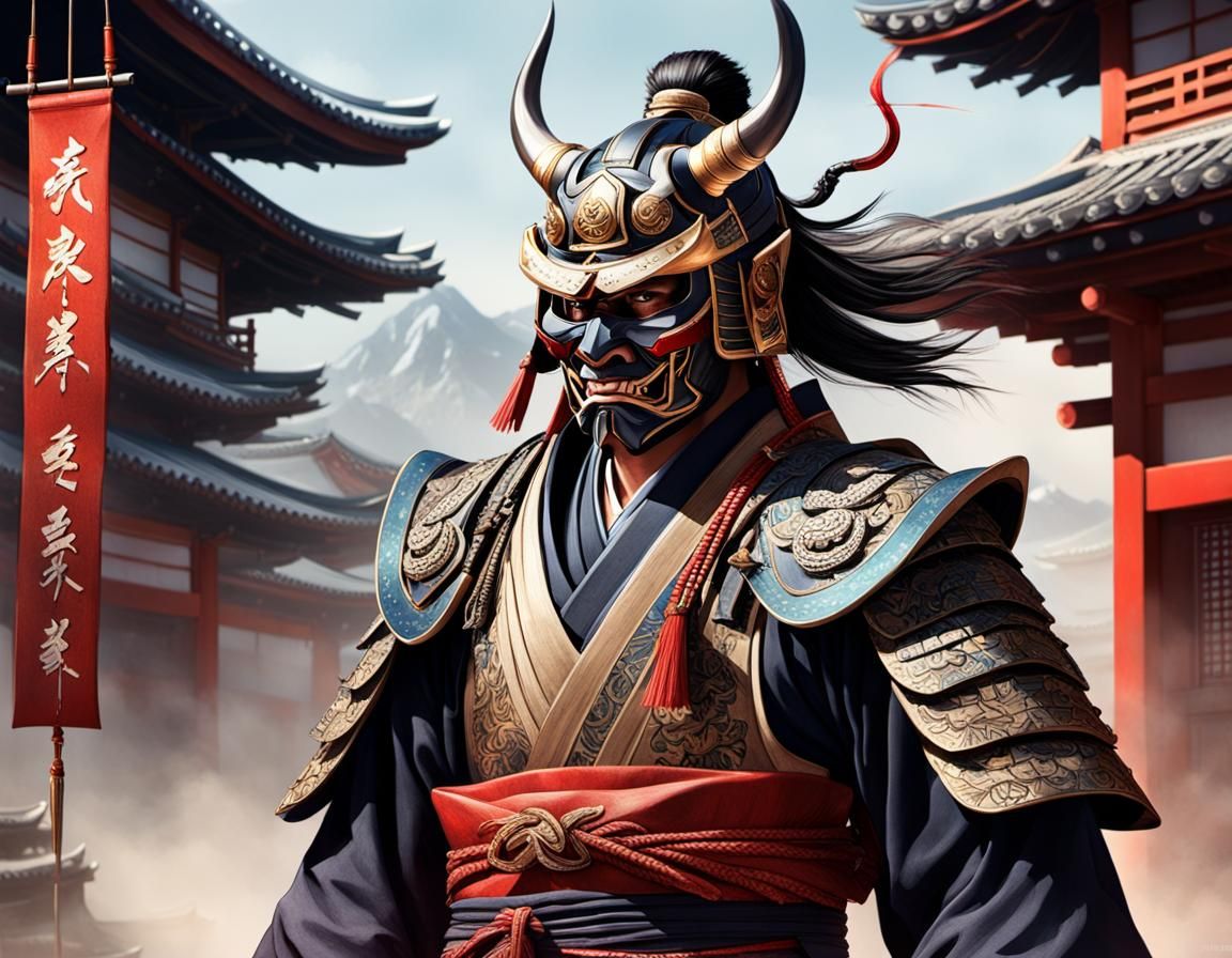 Samurai in Oni Mask: East Meets West, Hyperrealistic Art