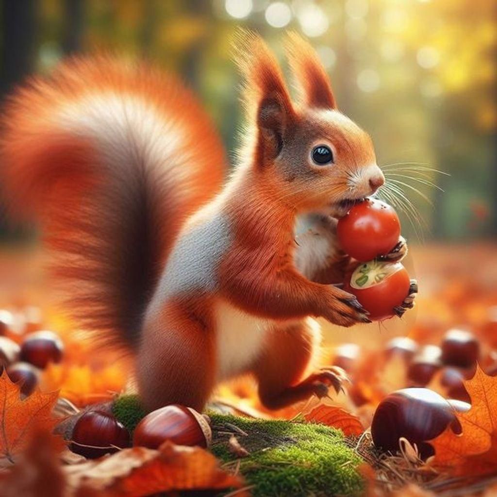 Squirrel Holding a Tomato