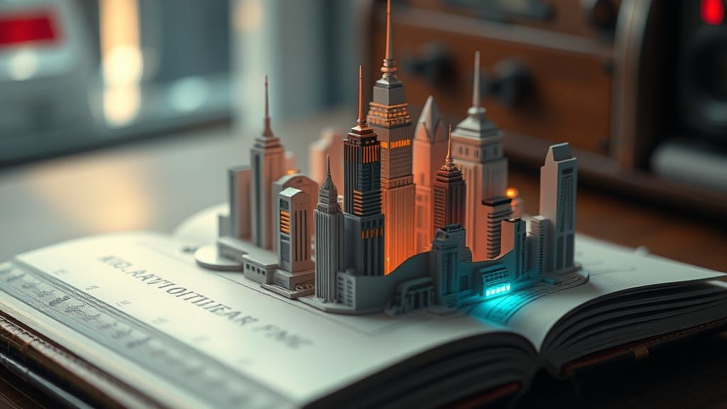 Futuristic Paper City in Book, Macro Photography