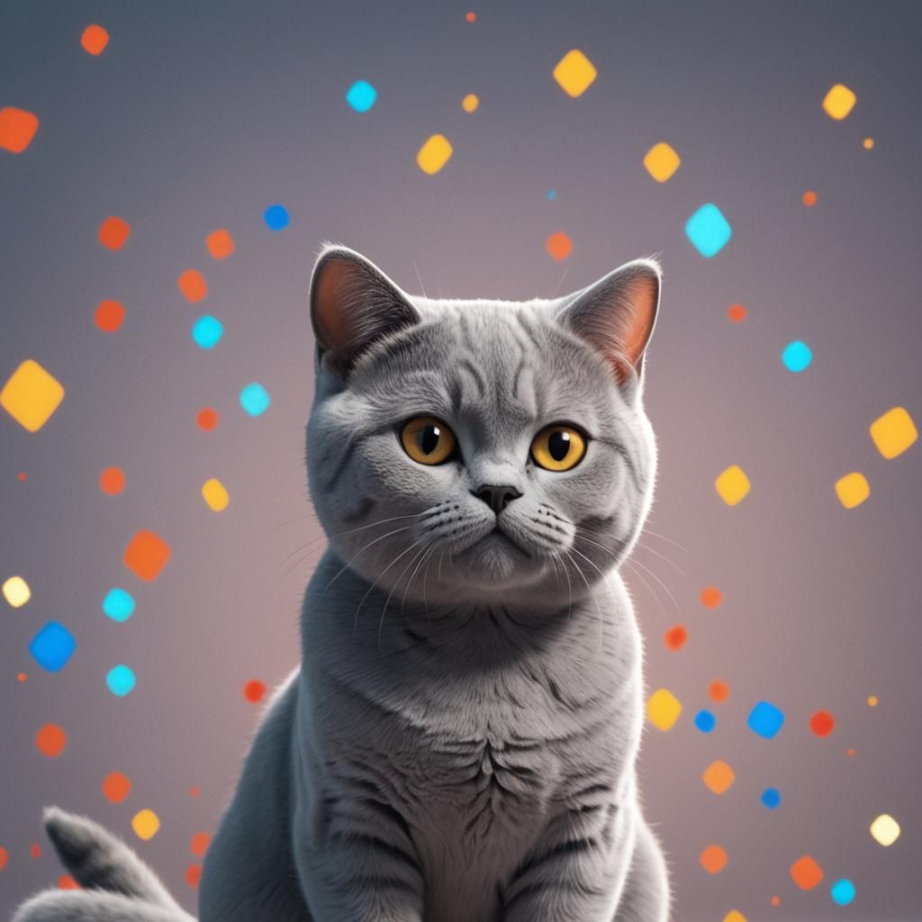 Light Grey British Shorthair Cat: 3D Digital Art