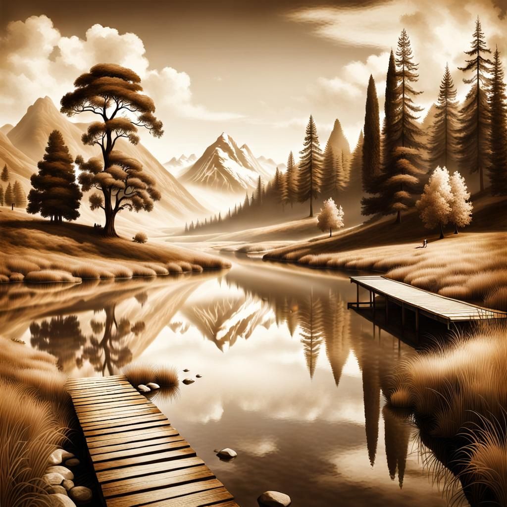 Sepia Dreamscape: Vintage Art Illusion