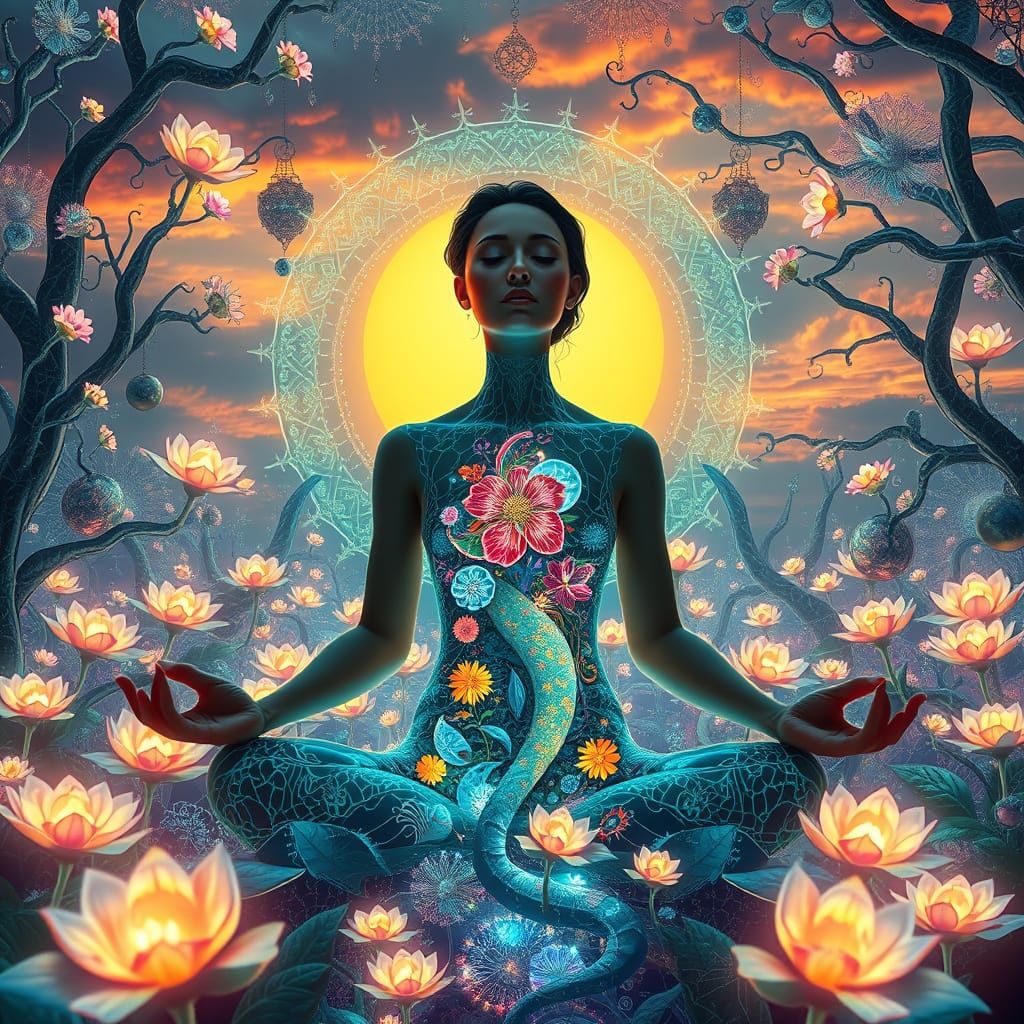 Dreamlike Goddess in Whimsical Fantasy Landscape