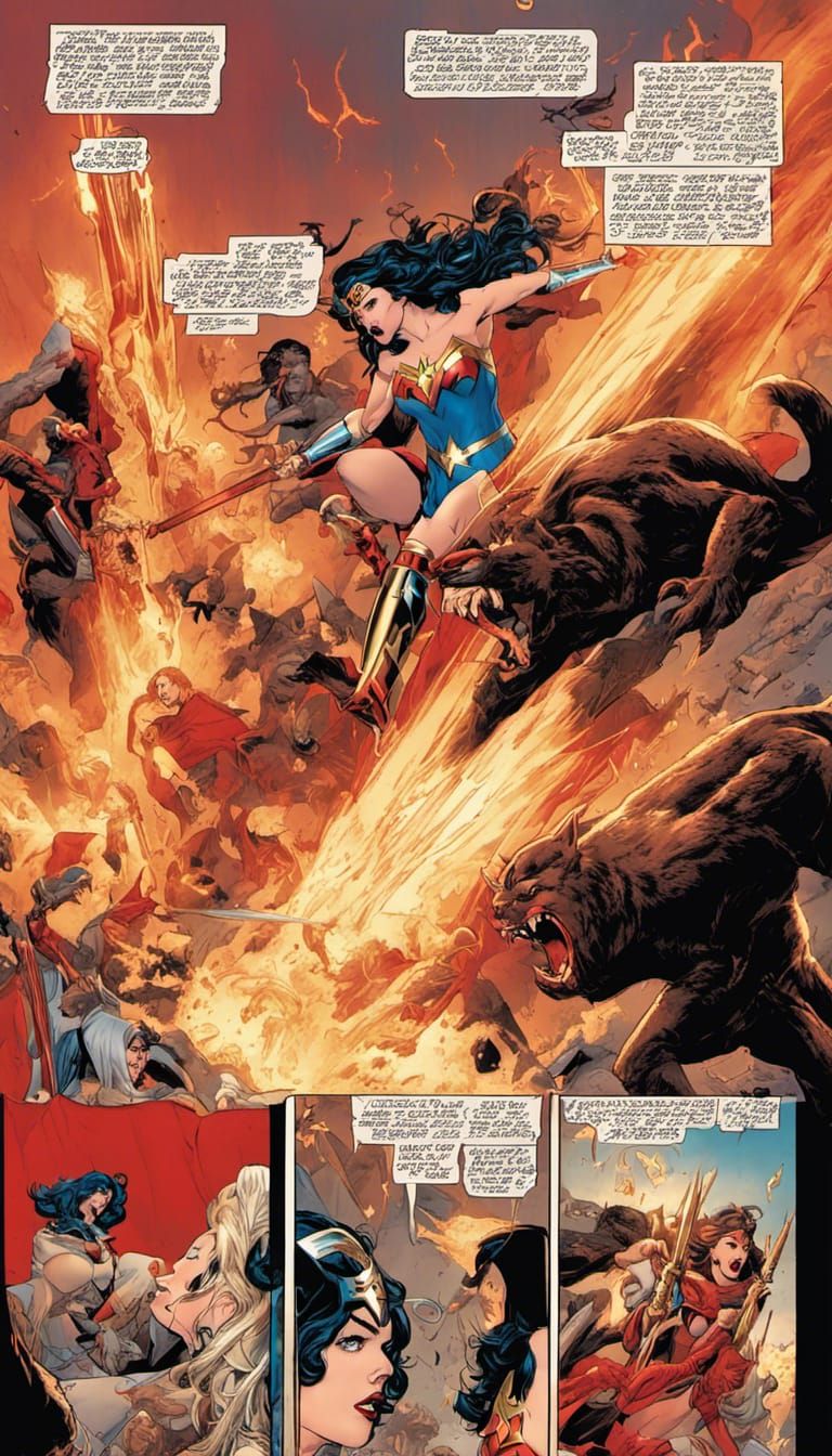 Wonder Woman and Supergirl Fighting Demons in DC Comics Styl...