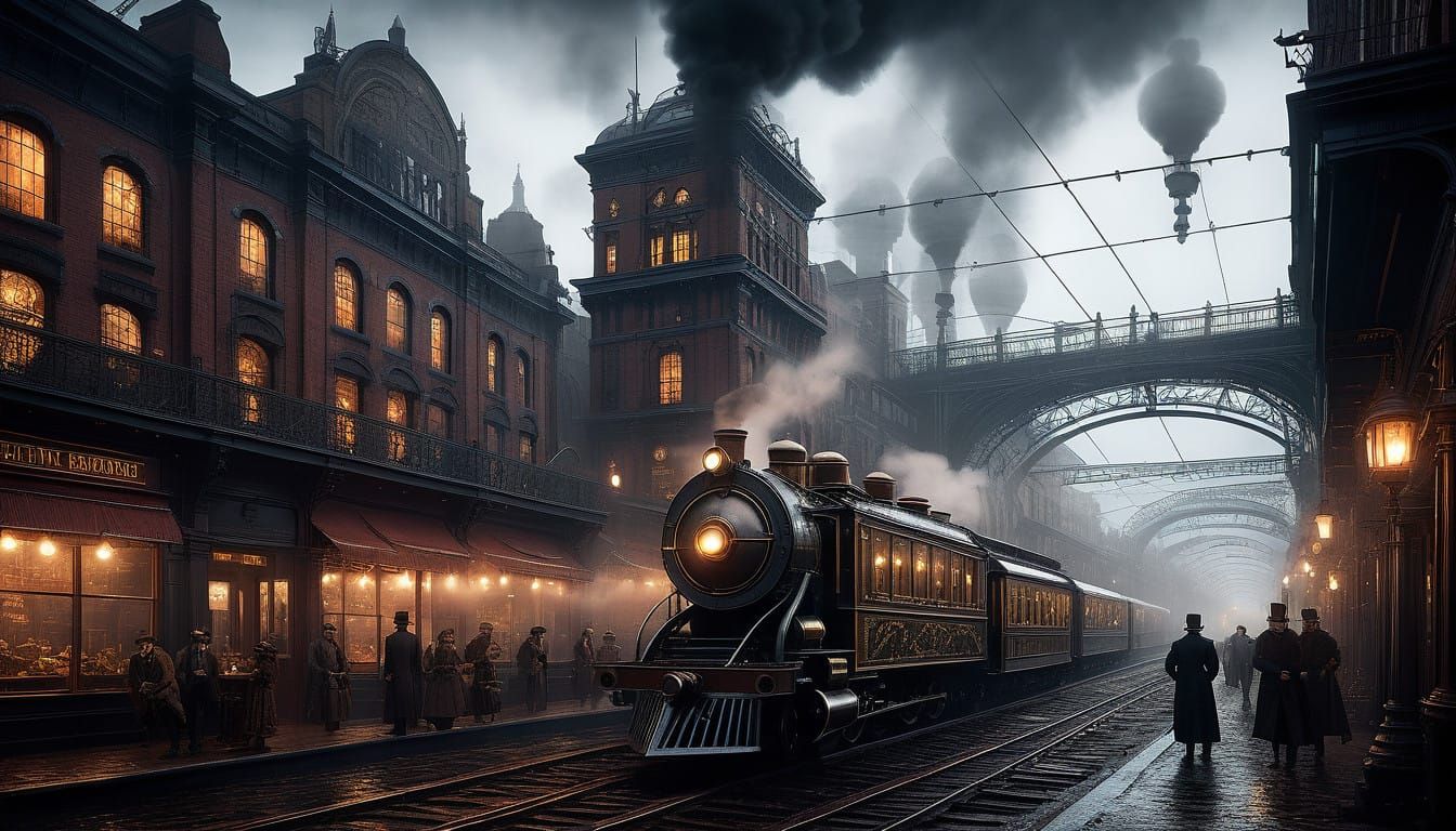 Steampunk Cityscape Unfolds Under Starry Night Sky