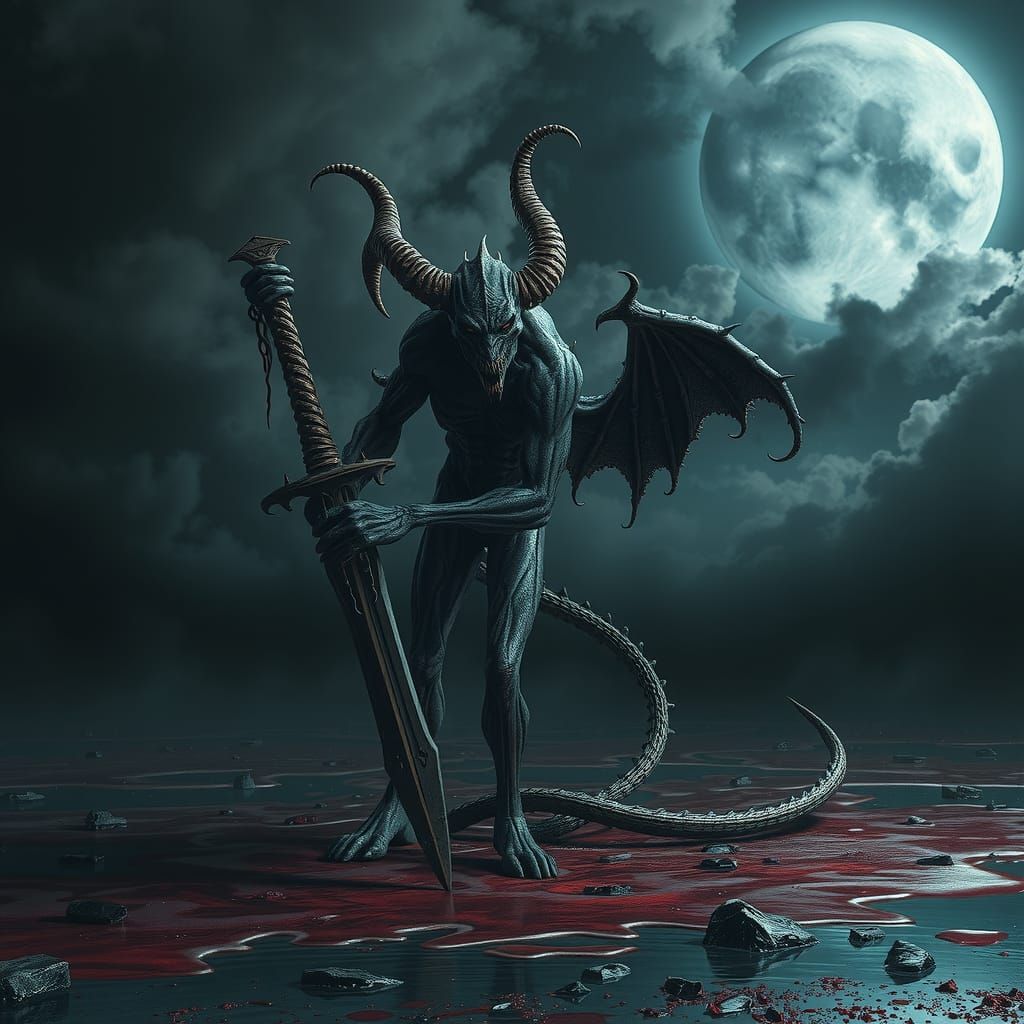 Demonic Creature in Gothic Horror Landscape