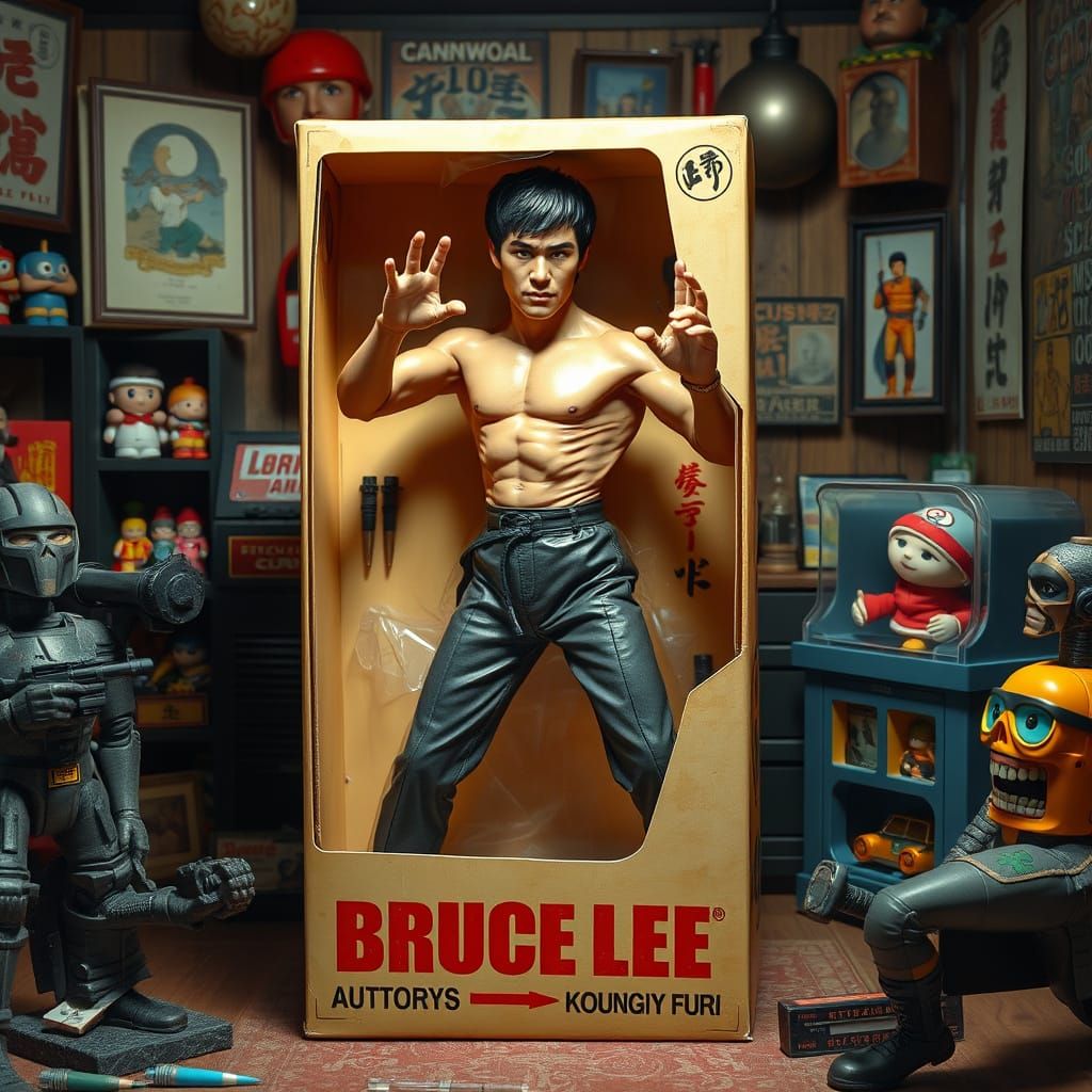 Vintage Bruce Lee Action Figure in a Nostalgic Playroom Scen...