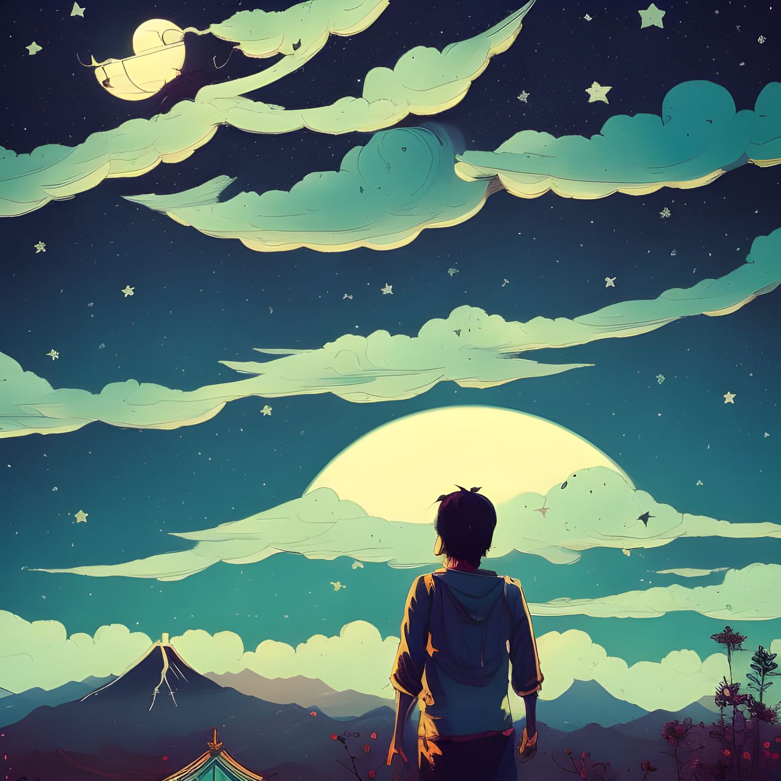 Japanese Night Sky with Volumetric Lighting