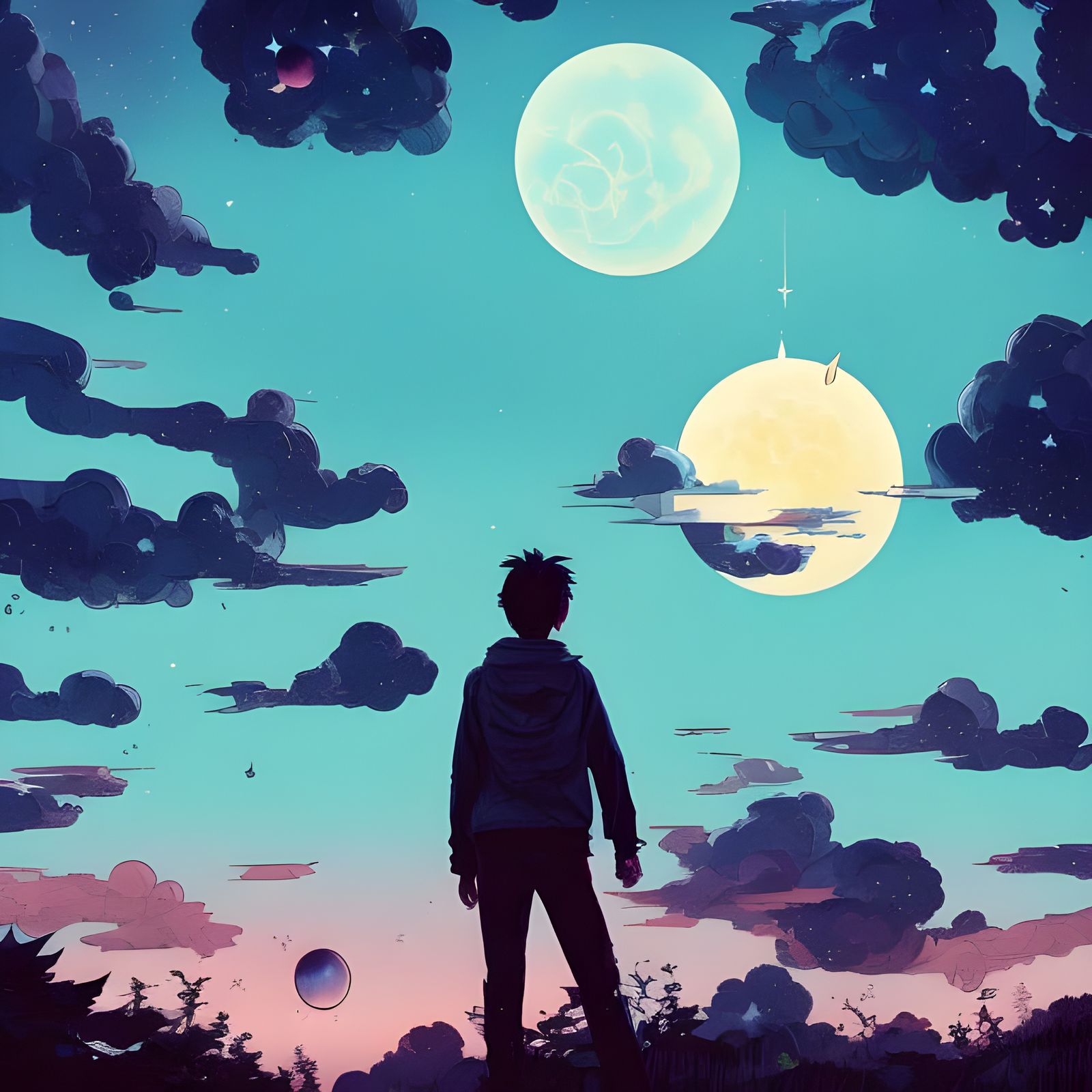 Japanese Night Sky: Detailed Photoillustration