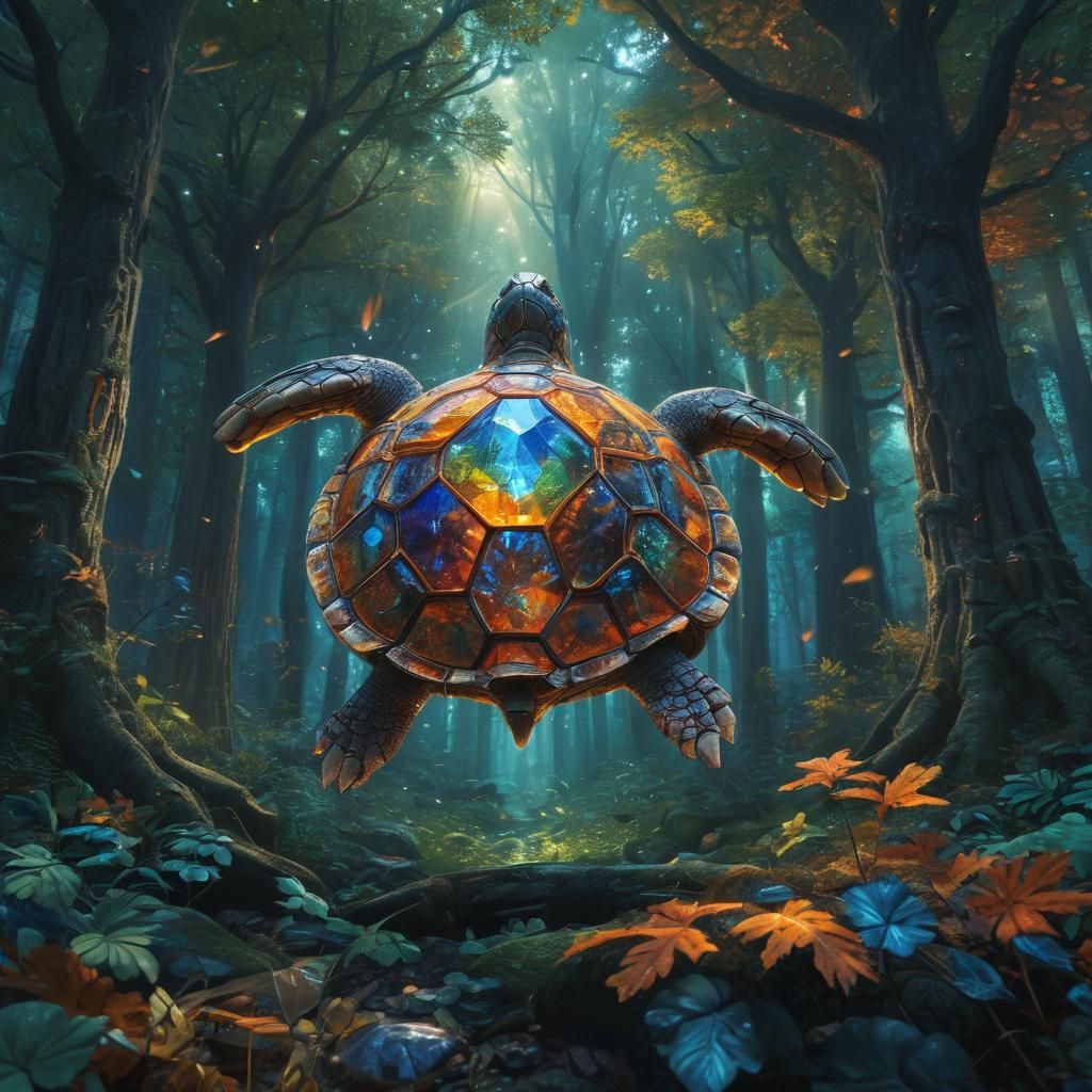 Crystal Turtle Emerges from Mystical Forest