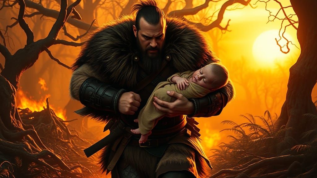 Celtic Warrior Escapes Battlefield with Newborn