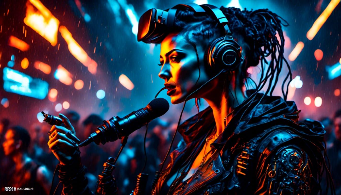 Cyberpunk Gamer Screaming in VR: A Digital Masterpiece