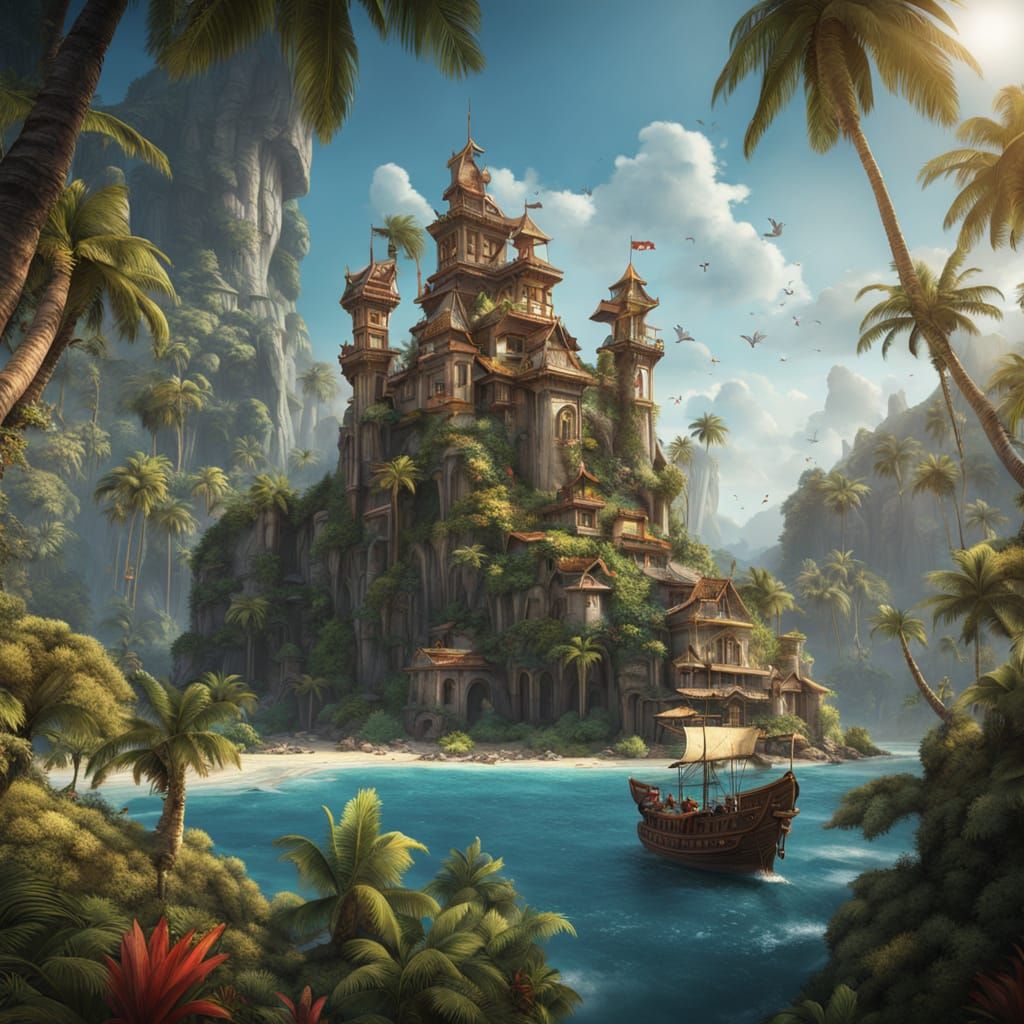 Parrot Pirates Guarding Glittering Treasure Island