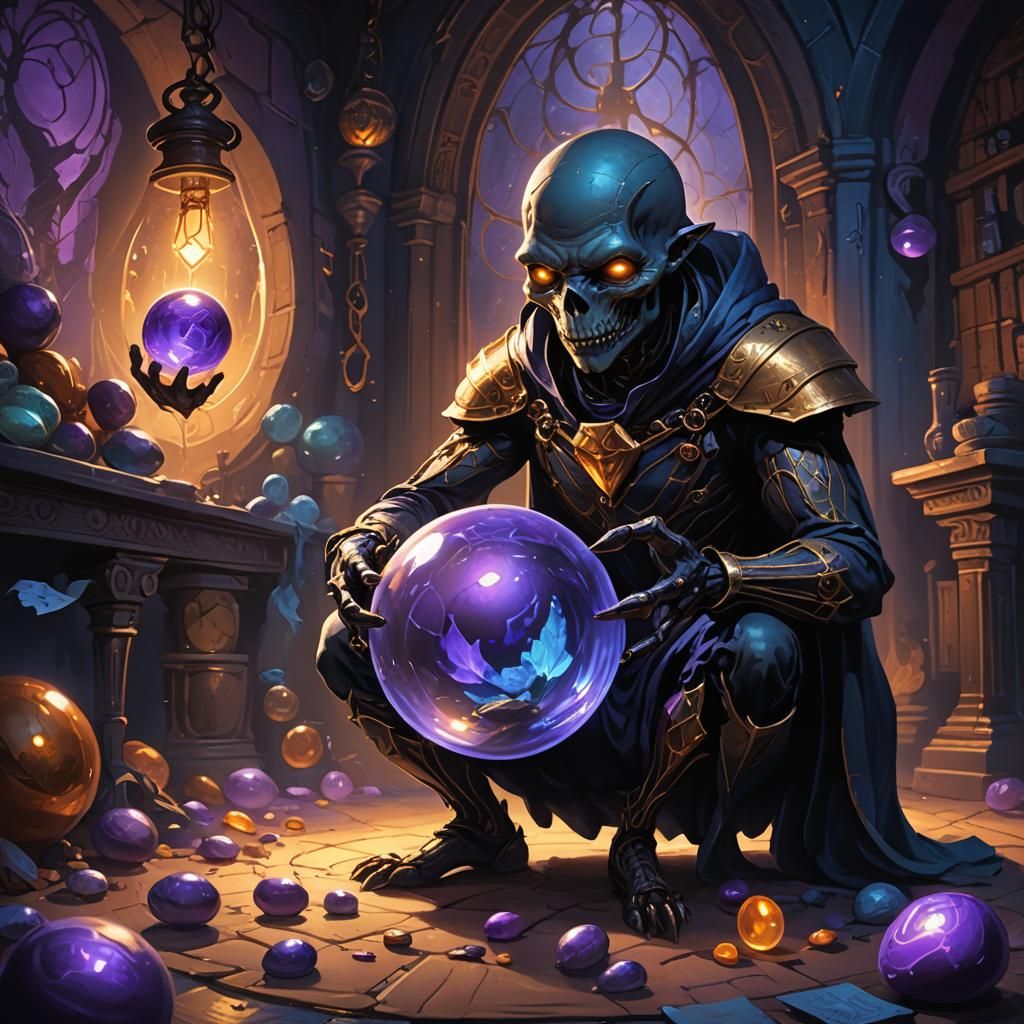 Bean Sorcerer with Crystal Ball in Dark Fantasy Art