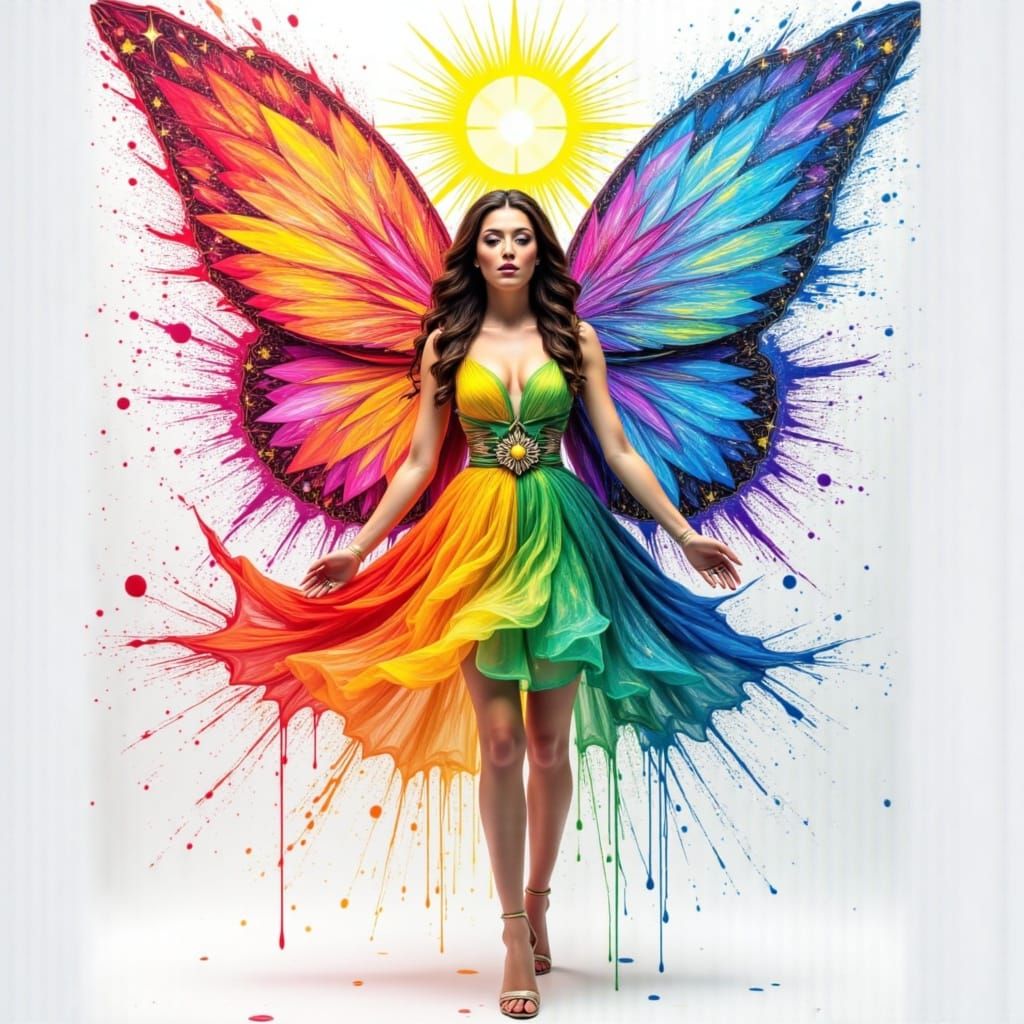 Rainbow Splash Paint Fairy in Tarot Style