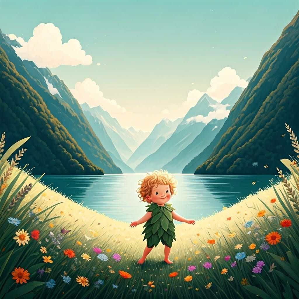 Serene New Zealand Fjord Landscape with Kiwi Bird Exploring