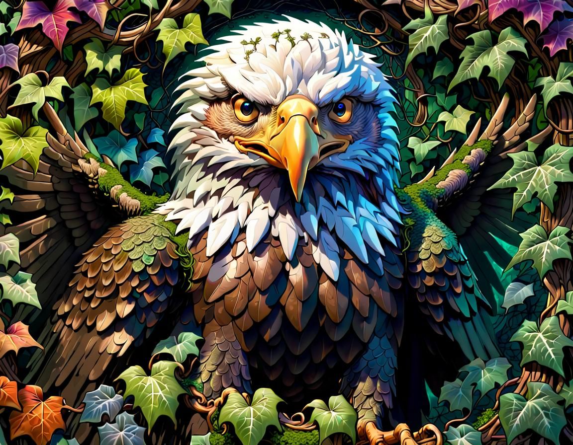 Eagle Entwined in Vines: A Vibrant Digital Illustration