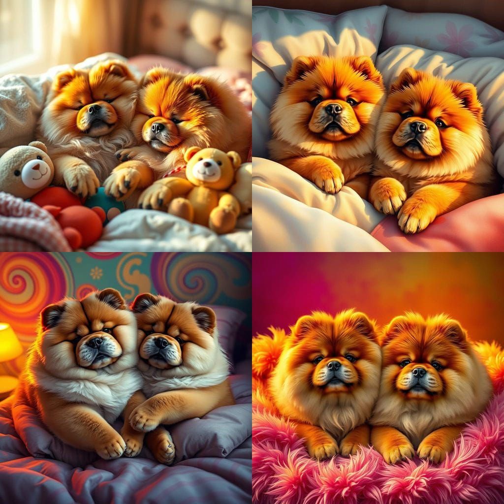 Hyperrealistic Chow Chow in Bed Captured in Intricately Deta...