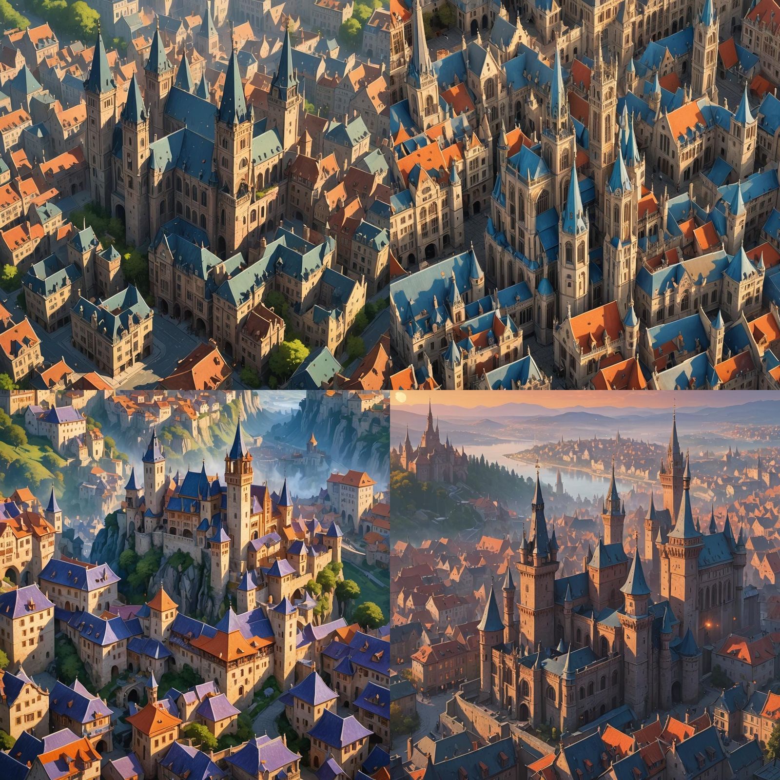 Fantastical Medieval City Overlooked by Grand Palace