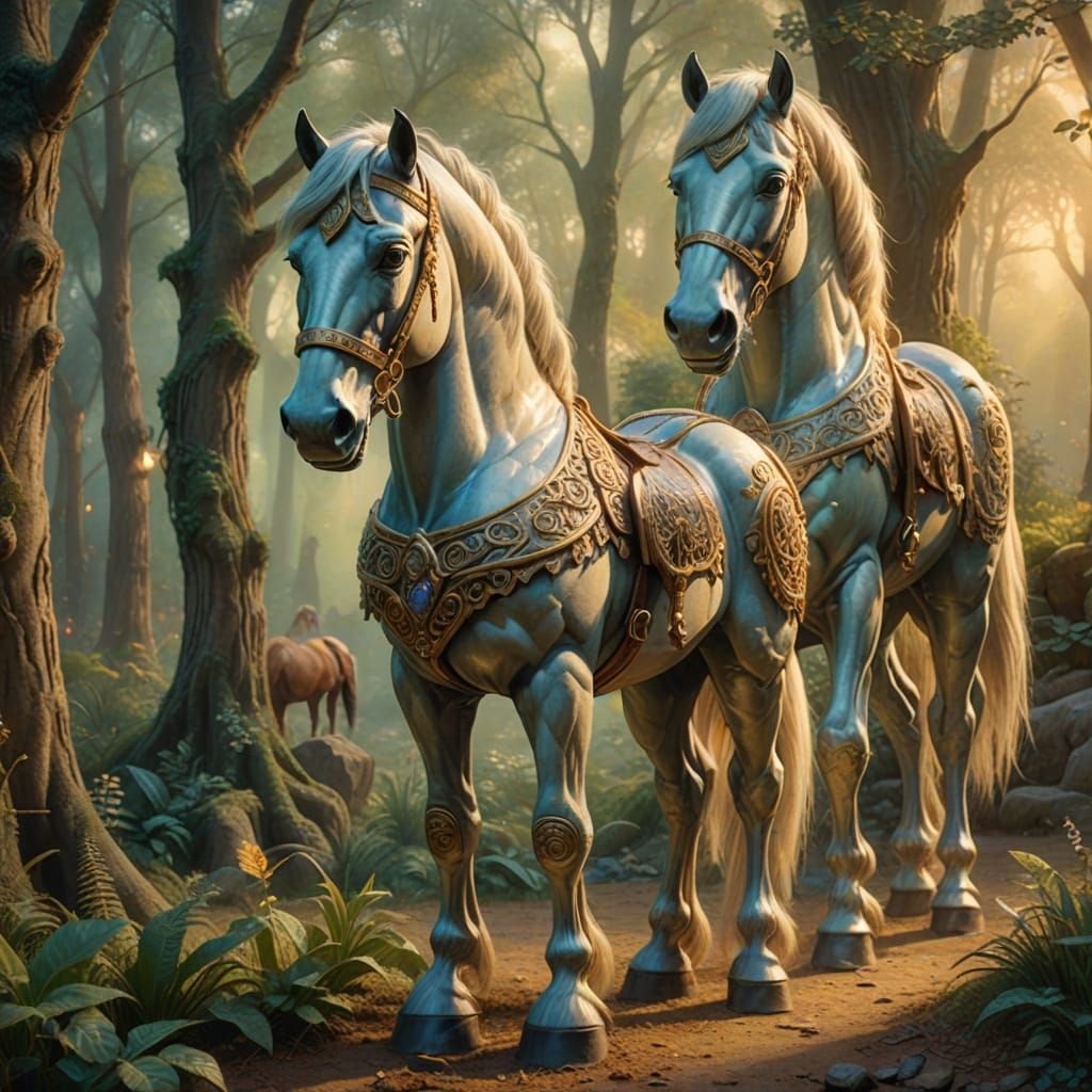 Mystical Forest: Trojan Horse and Miniature Horse