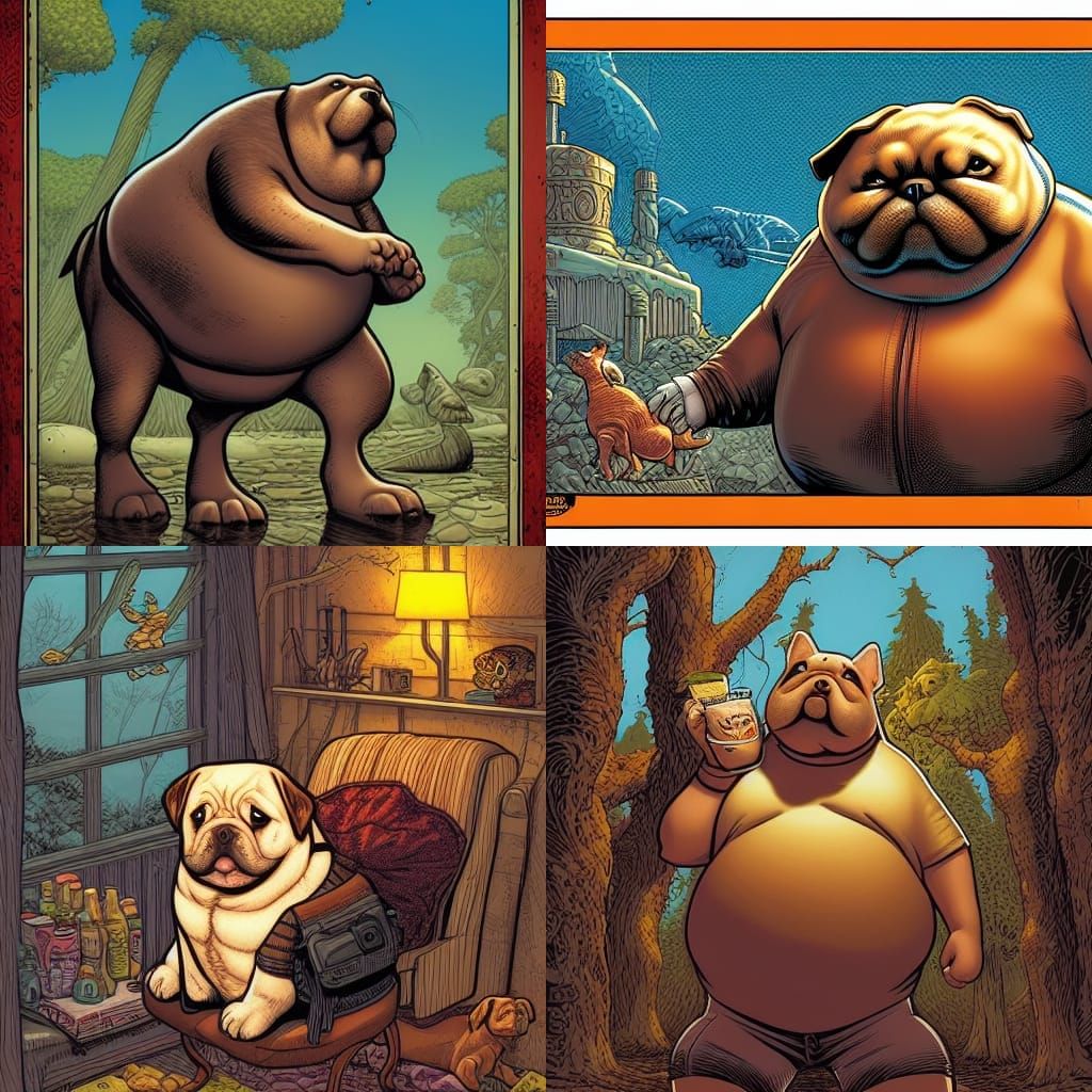 Comic Book Art: Overweight Dog Illustration