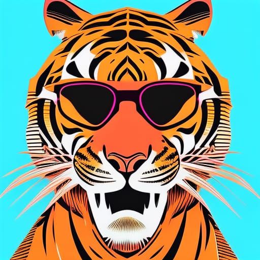 Rose Gold Punk Tiger on Beach: Pop Art