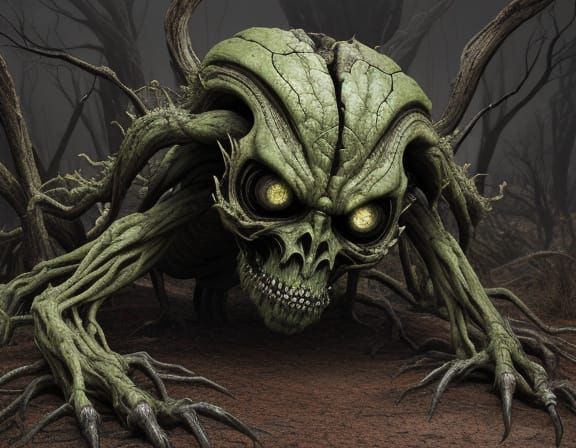 Grotesque Root Monster in Desolate Landscape