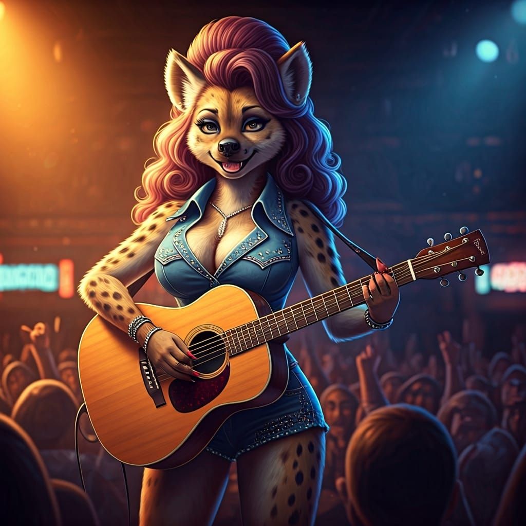 Furry Hyena Rockstar Performing on Stage