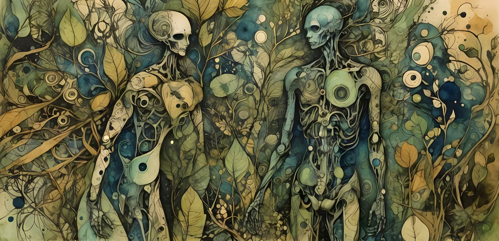 Surreal Anatomical Ink Drawing Inspired by Max Ernst