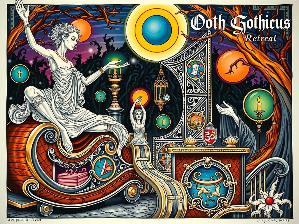 Mystical Omnibus Meets Enigmatic Figure in Gothic Wonderland