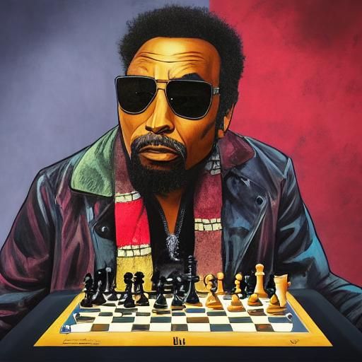Mr. T and Bob Dylan Play Chess, 3D Anime Art