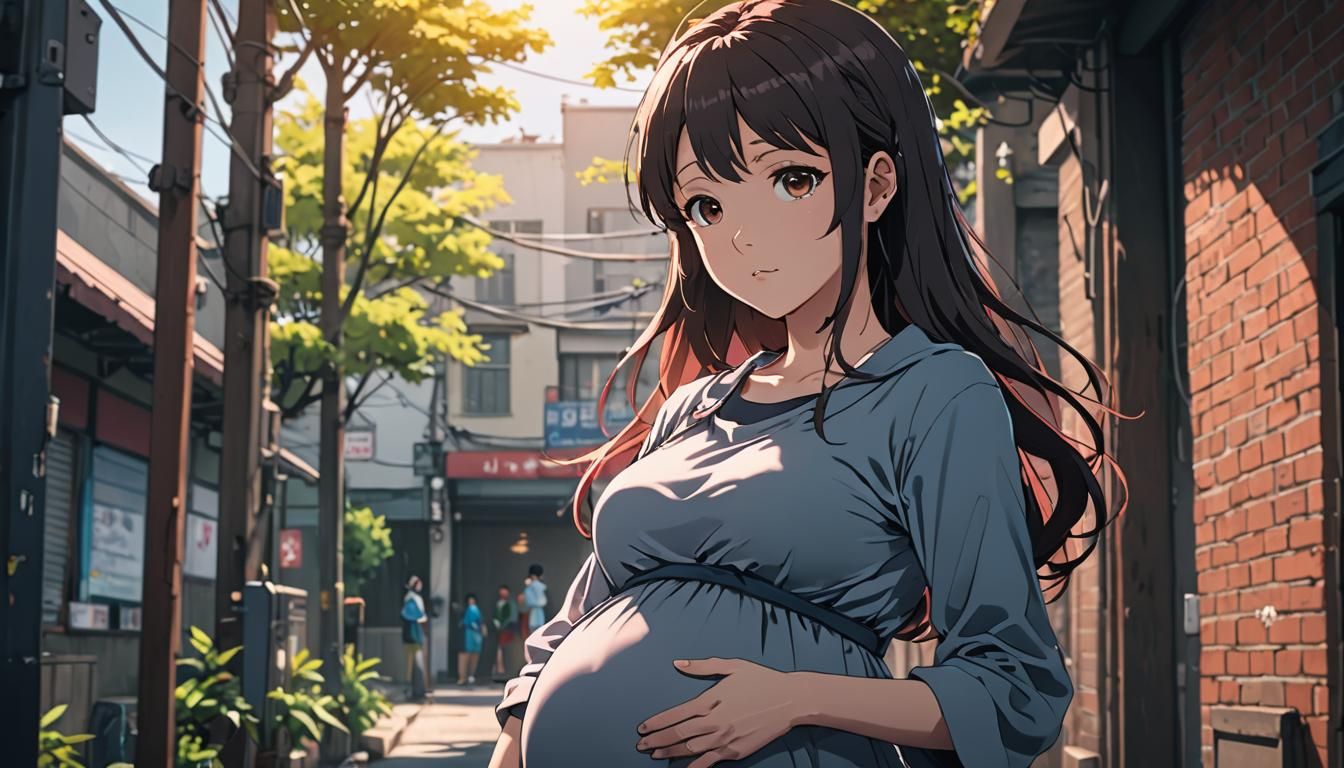 Anime Girl Pregnancy Art in Cel-Shaded Style