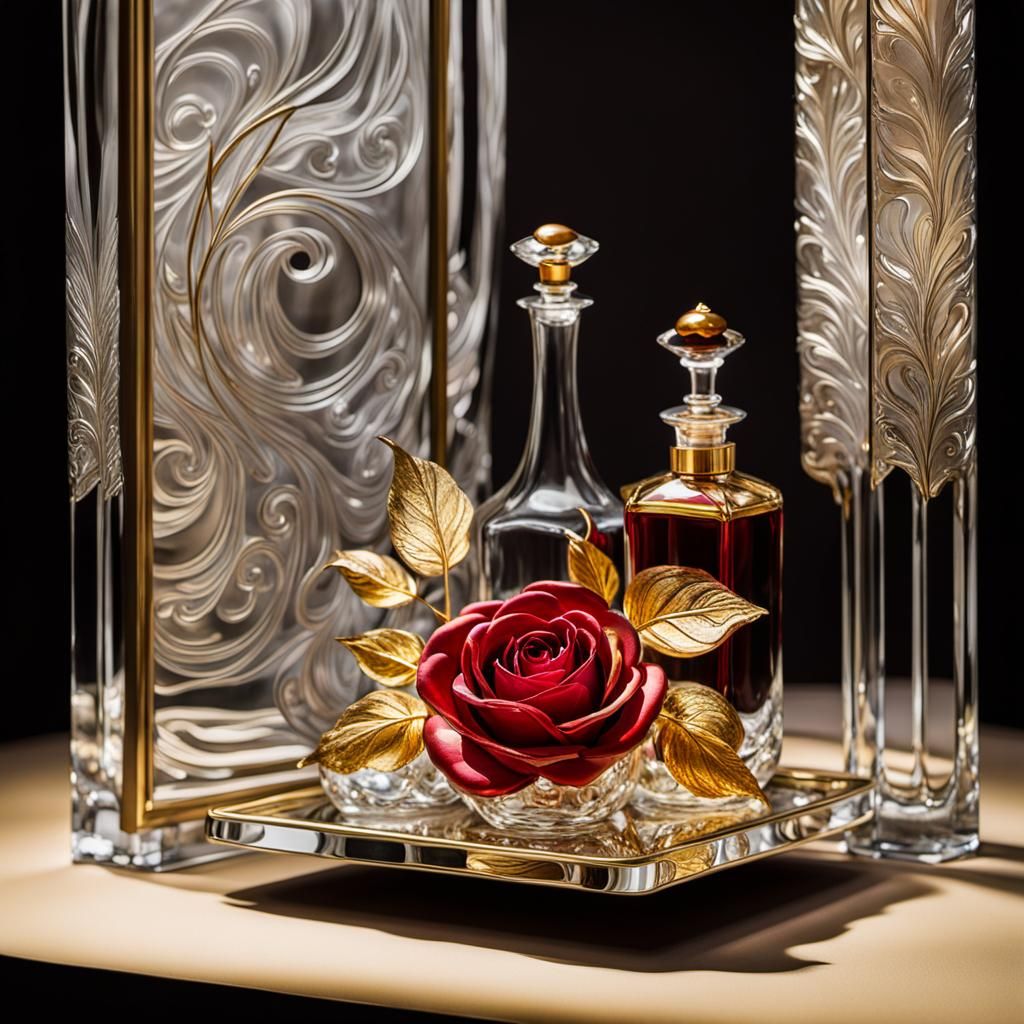Art Nouveau Glass Rose Sculpture in Opulent Colors