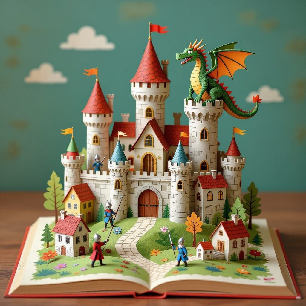 Whimsical Pop-Up Book Castle Scene