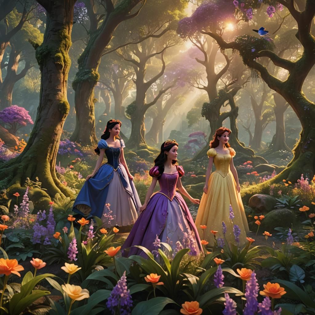 Disney Princesses in Ethereal Matte Painting Forest