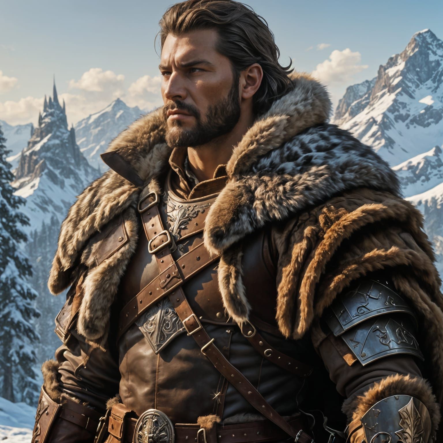 Epic Fantasy Barbarian Hunter Portrait in Winter