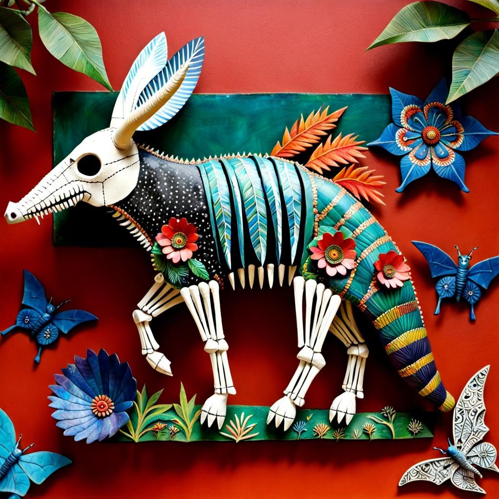 Oaxacan Armadillo Alebrije Collage Portrait